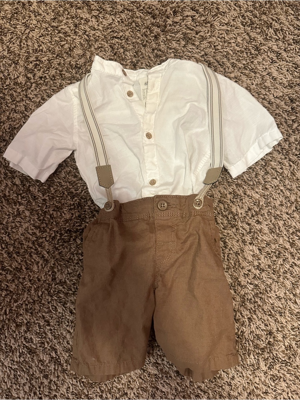 H&M White Shirt with Brown/Tan Suspender Shorts